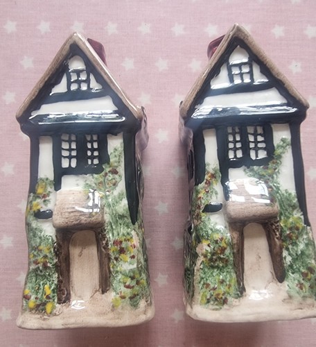 Pair antique castle - of, salt